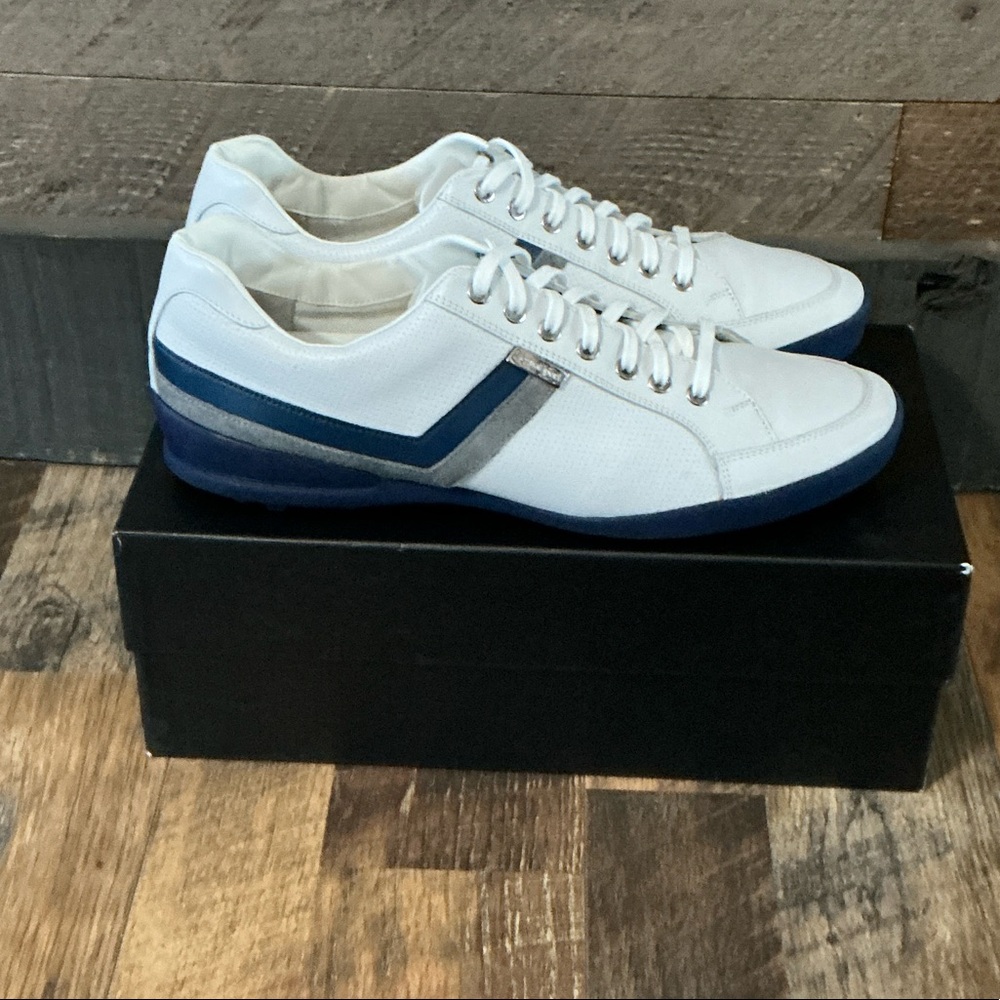 Zegna Sport White Leather Trainers – Blue Stripe – Men’s Size 12 - Picture 8 of 12